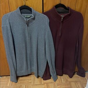 Eddie Bauer Gray and Burgundy Zip-Up Sweaters.  Both $20 OBO